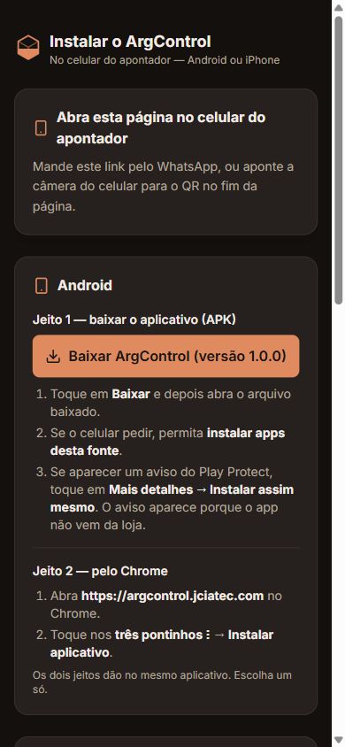 Página de instalação no celular.