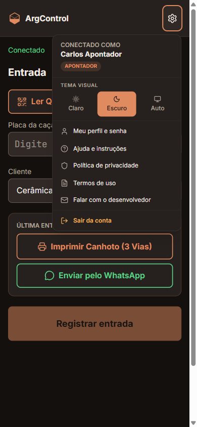 Menu ⚙ do apontador: sem itens da gestão.