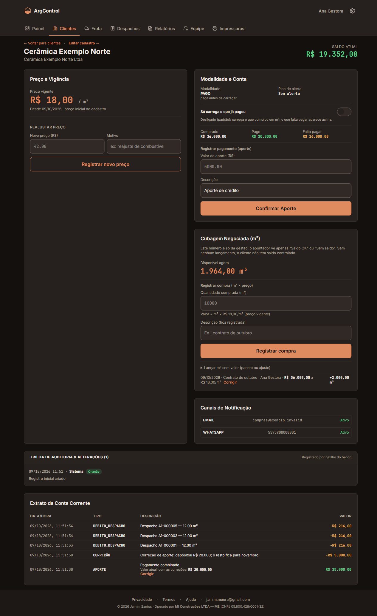 Ficha do cliente.