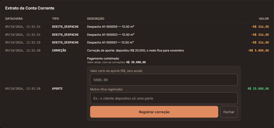 Corrigir um aporte: valor certo e motivo.
